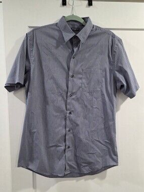 Van Heusen Blue and White Small Check Short-Sleeve Button-Down Shirt